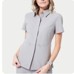 Figs Womens Malindi Peplum Scrub Top In Light Gray Sz L